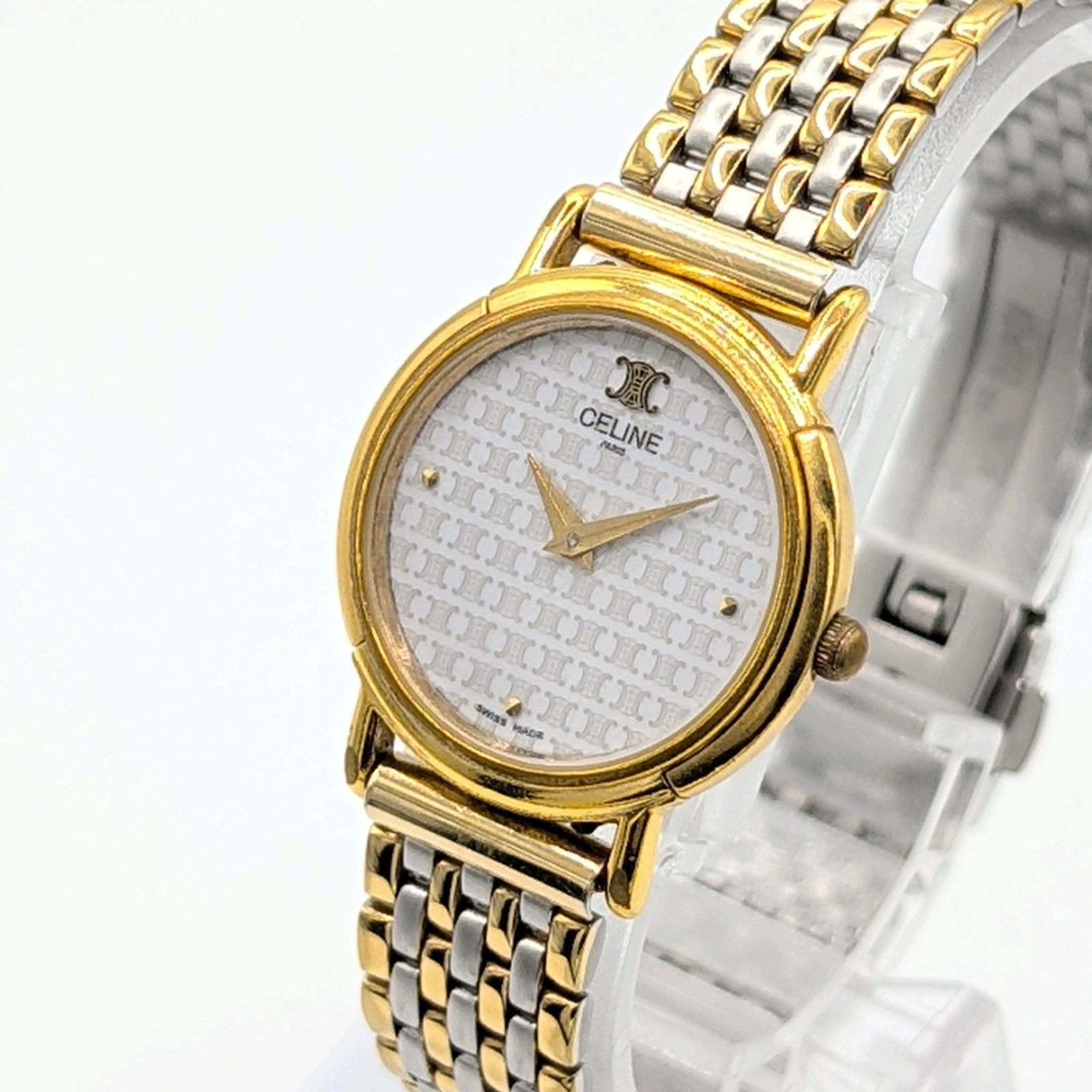 CELINE Macadam Watch Ladies Quartz Round Gold Silver Combi Y2K 00
