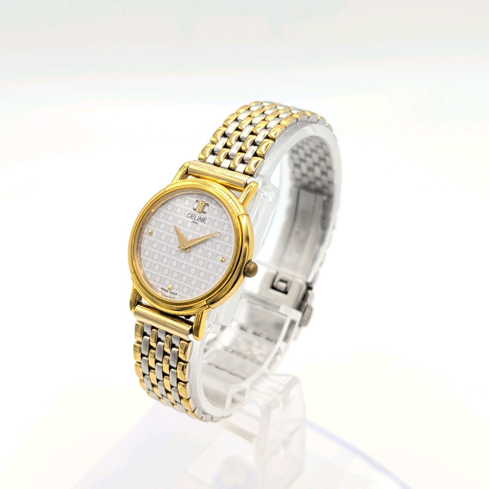 CELINE Macadam Watch Ladies Quartz Round Gold Silver Combi Y2K 00