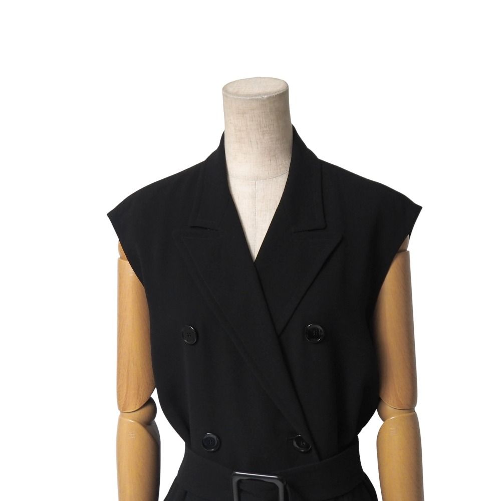 マックスマーラ】ロングワンピース ベルト ダブル リネン100% 黒 38