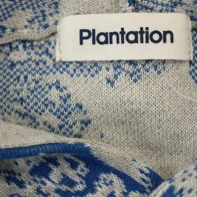 【中古】プランテーション plantation ニット カーディガン 総柄 長袖 M 青 グレー PL41KO170 /☆G レディース プランテーション plantation ニット カーディガン 総柄 長袖 M 青