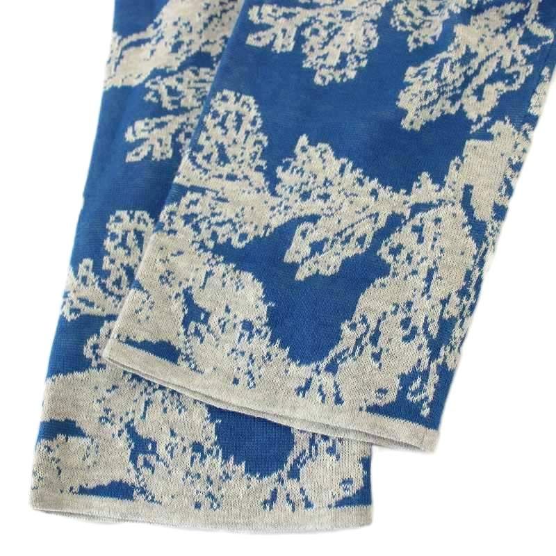 プランテーション plantation ニット カーディガン 総柄 長袖 M 青