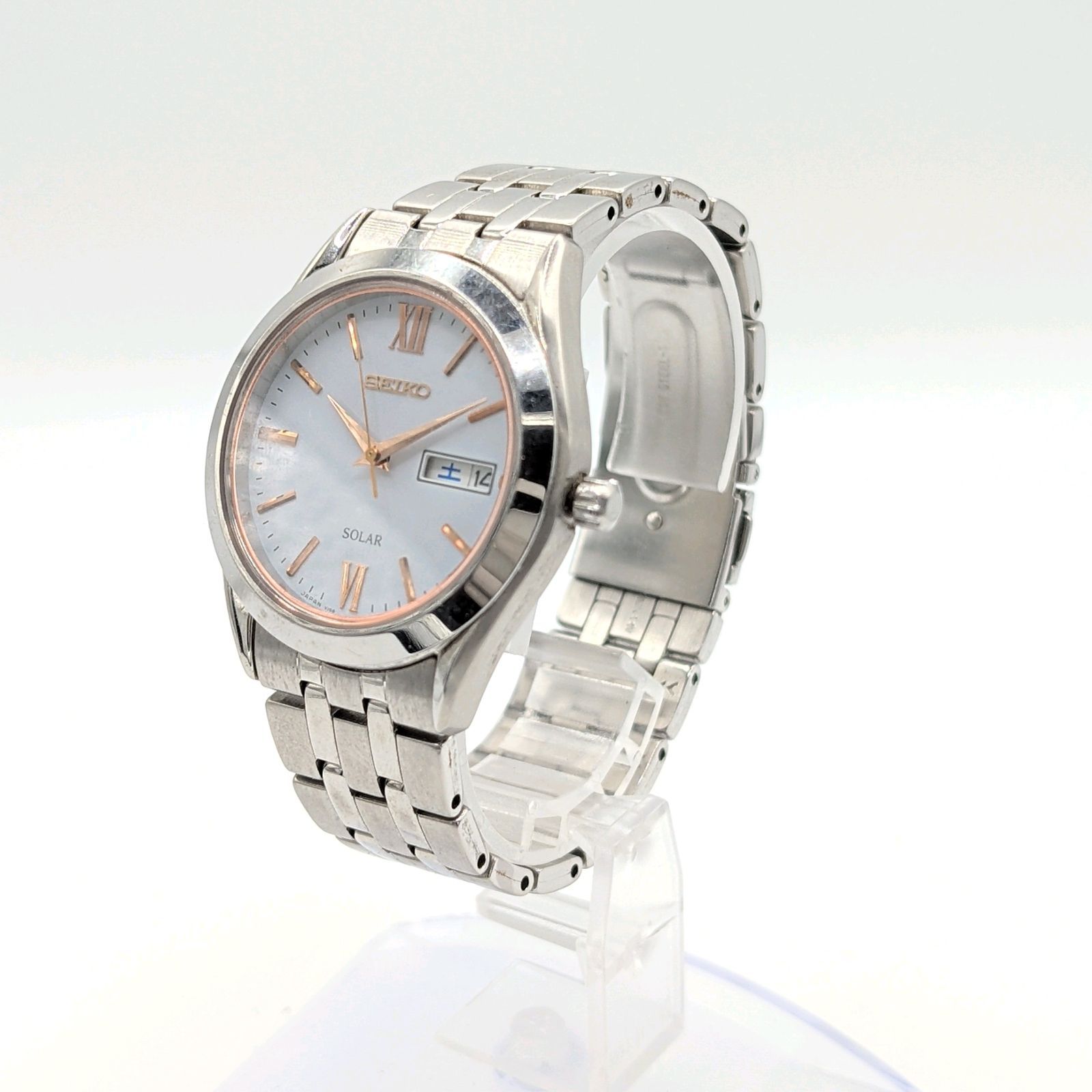 SEIKO V158-0BA0 Watch Men's Solar Round Gold Silver Combi Day-Date