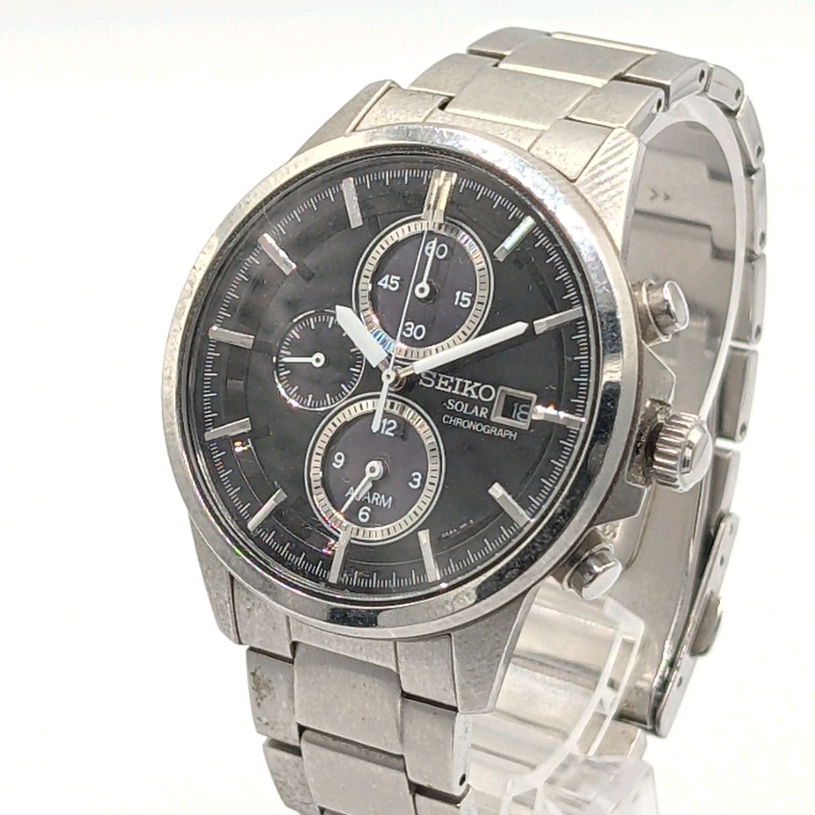 SEIKO V172-0AA0 Watch Men's Round Date Silver Black Dial