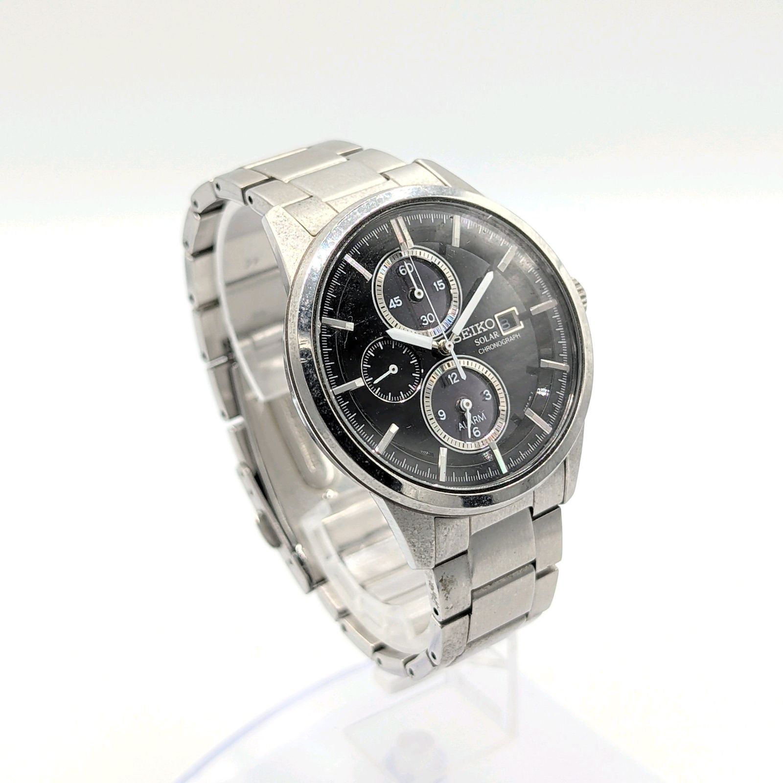 SEIKO V172-0AA0 Watch Men's Round Date Silver Black Dial