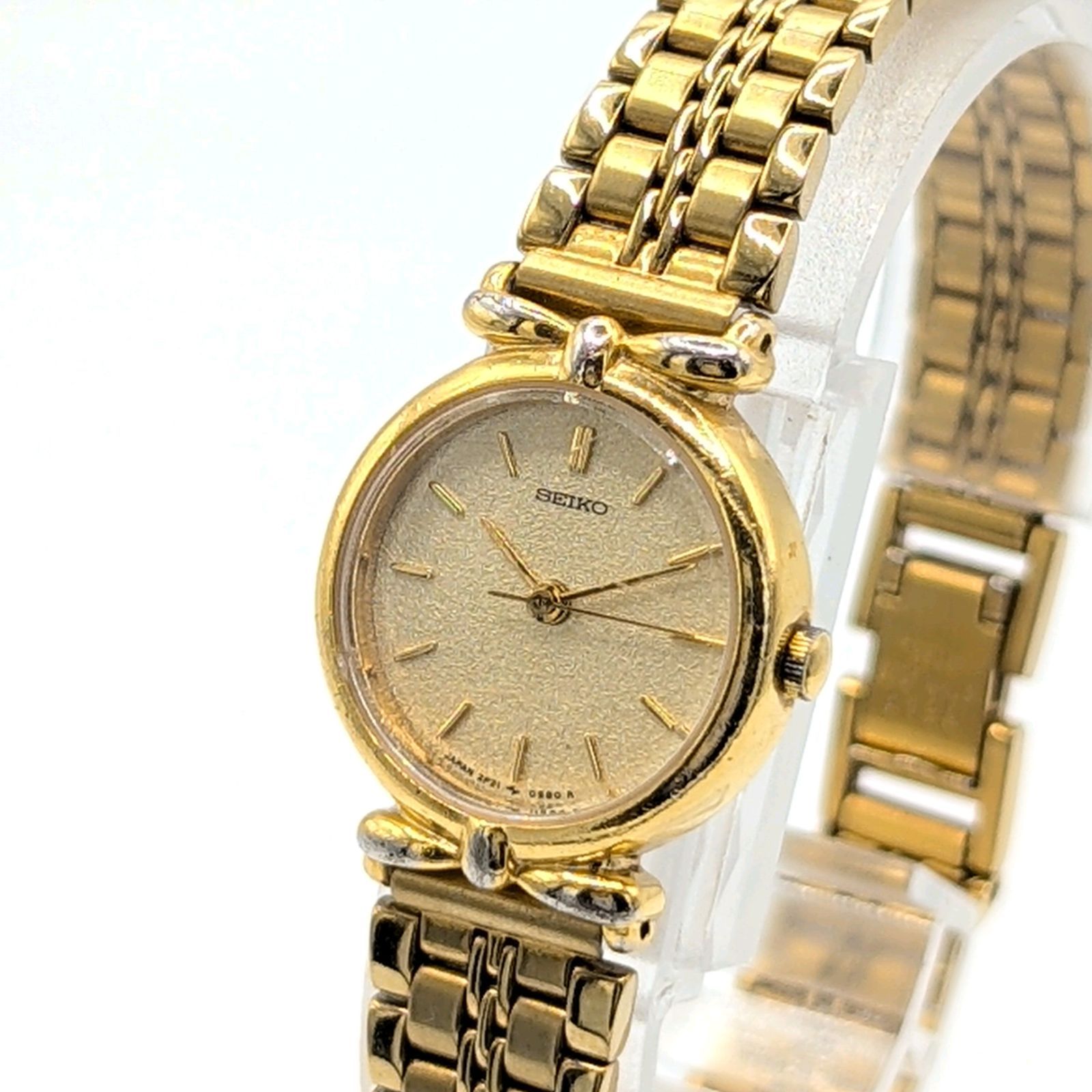 稼働 SEIKO 2P21-0260 ゴールド 腕時計 新品電池 クォーツ SEIKO 2P21-0260 Watch Ladies Quartz Round Gold Y2K 00S Vintage