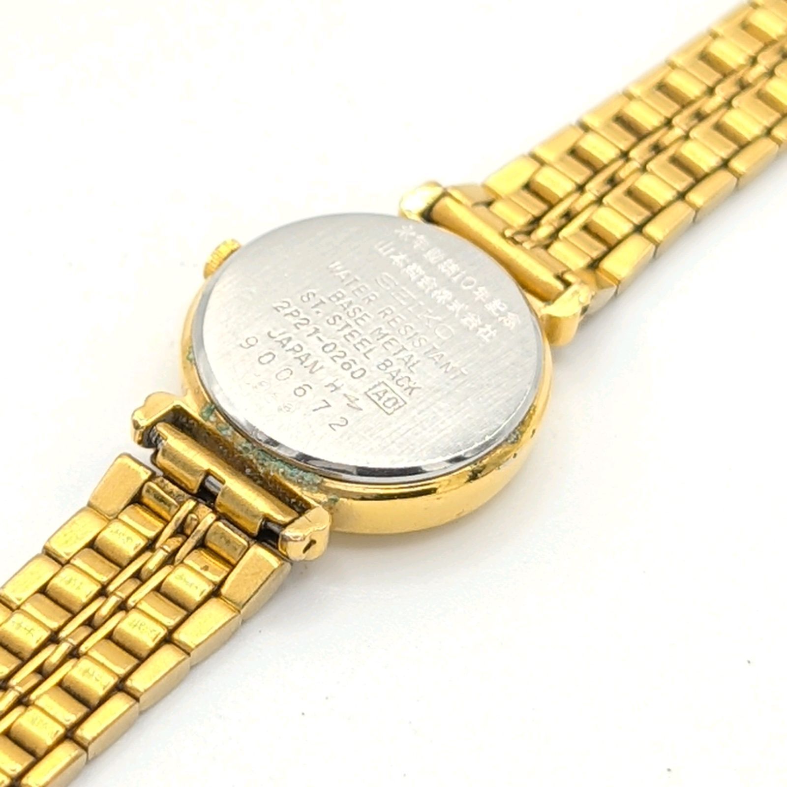 稼働 SEIKO 2P21-0260 ゴールド 腕時計 新品電池 クォーツ SEIKO 2P21-0260 Watch Ladies Quartz Round Gold Y2K 00S Vintage