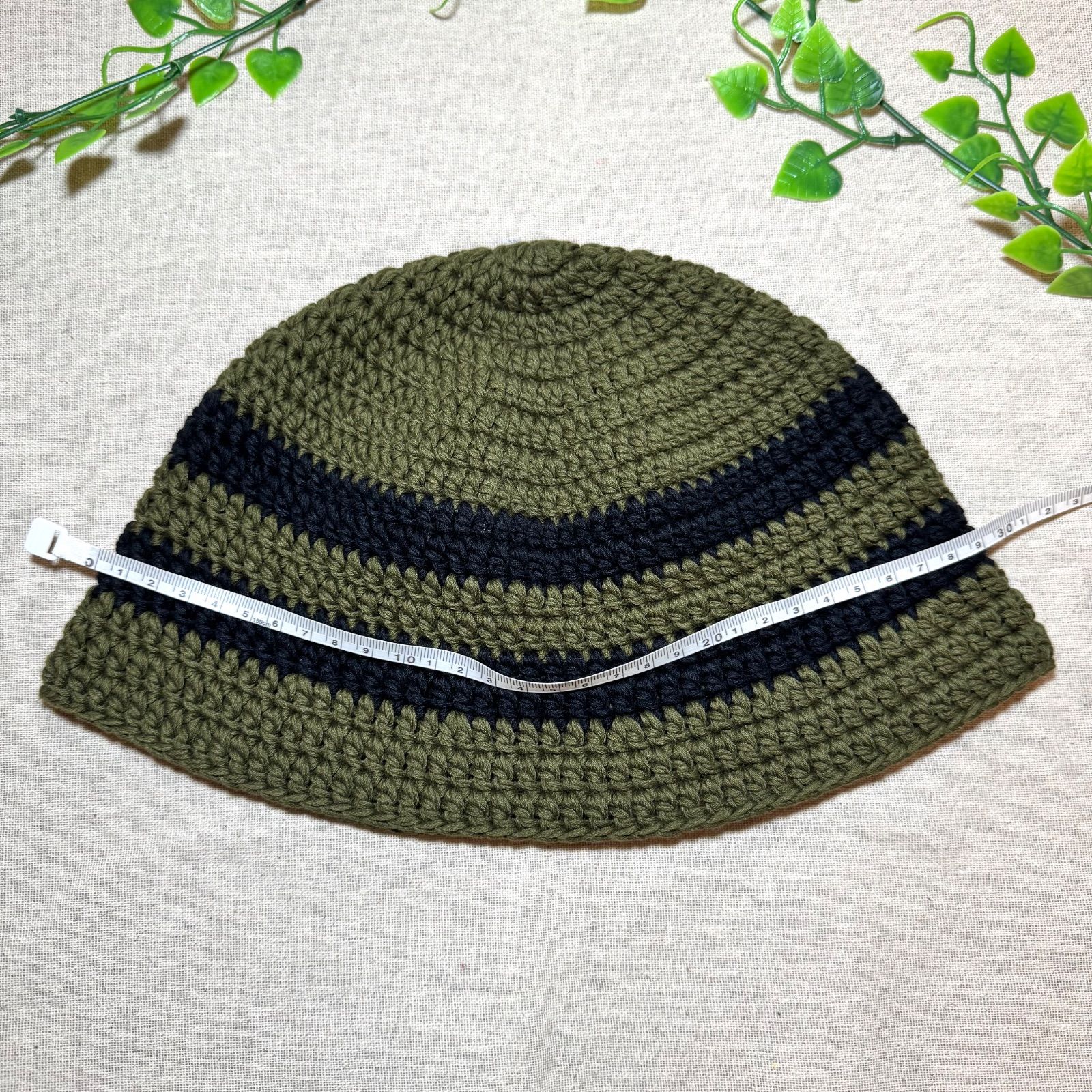 クラッシャーハット　クロシェハット　バケットハット　麻　グリーン　緑　無地 SS-29春夏用 クラッシャーハット コットン バケットハット ビーニー