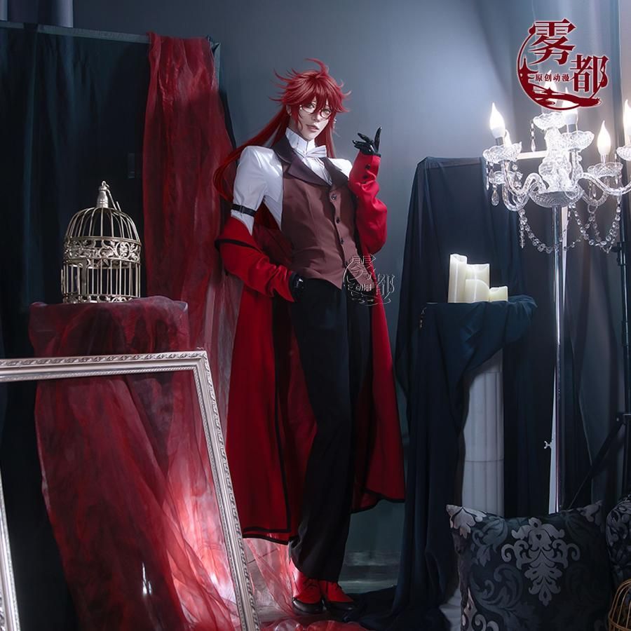グレル・サトクリフ　コスプレ　衣装　黒執事　Lサイズ相当 黒執事黒執事グレル · サトクリフレッドロングストレート耐熱毛