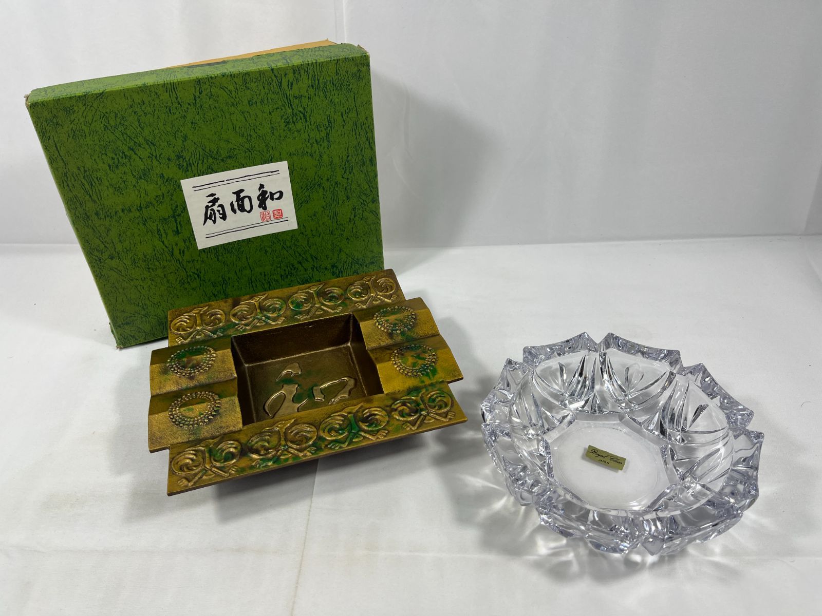 昭和レトロ 龍 日本製 白銅 灰皿セット アンティーク 喫煙具 煙草入れ