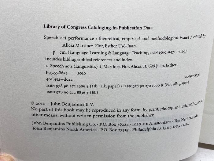 Speech Act Performance: Theoretical， Empirical and Methodological Issues 　 John Benjamins Pub Co Martinez-Flor， Alicia Speech Act Theory Review] Literature communication