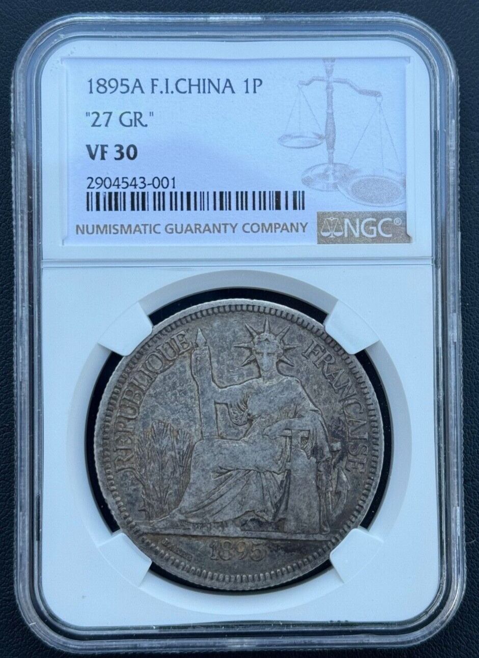1895年 フランス 貿易銀 1ピアストル銀貨 PCGS AU50 希少品 1895年 フランス 貿易銀 1ピアストル銀貨 PCGS AU50 希少品 1895年