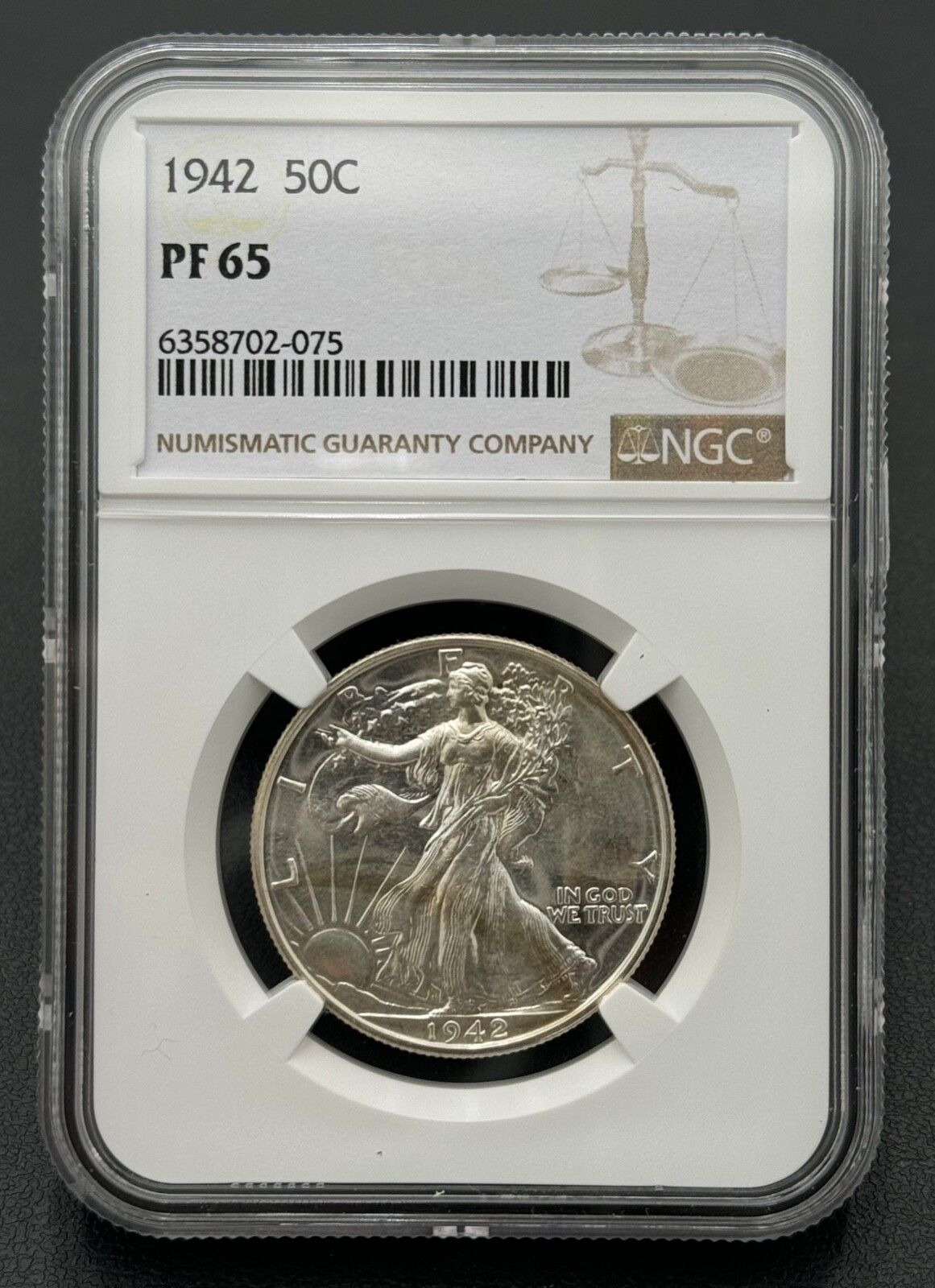 1942年ウォーキング・リバティ 50セント銀貨 ハーフドル NGC PF 65