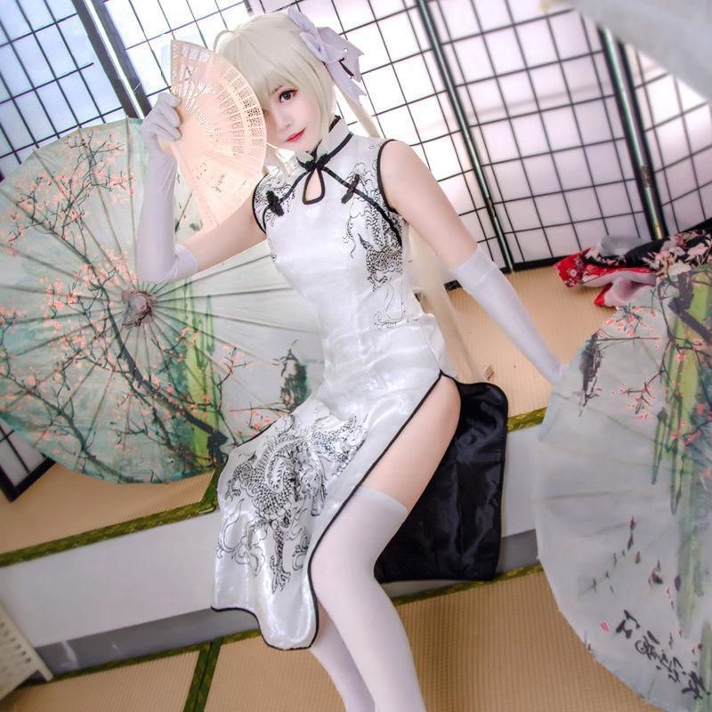初獣猫 穹妹 ヨスガノソラ 春日野穹 チャイナドレス ウィッグ 扇子 コスプレ衣装 御姐セット meilu 51209