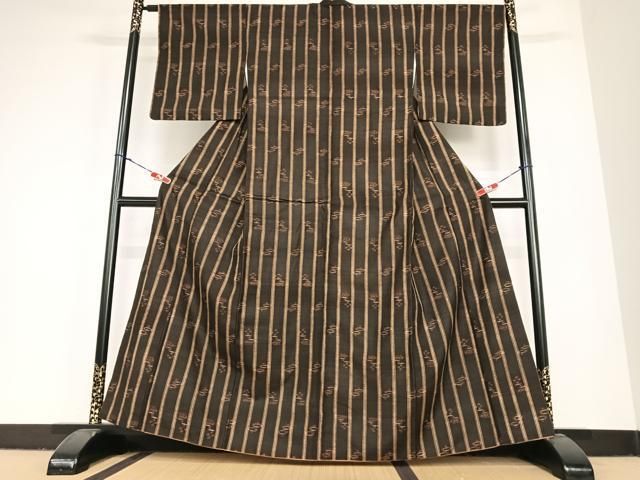 平和屋着物○上質な紬 井桁絣 正絹 逸品 AABC0049zg