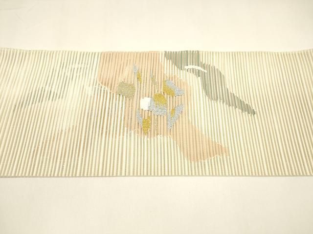 平和屋着物＊夏物　八寸名古屋帯　絽綴れ　抽象芝文　金銀糸　正絹　逸品　DAAY8329cm 平和屋着物＊夏物 八寸名古屋帯 絽綴れ 抽象芝文 金銀糸