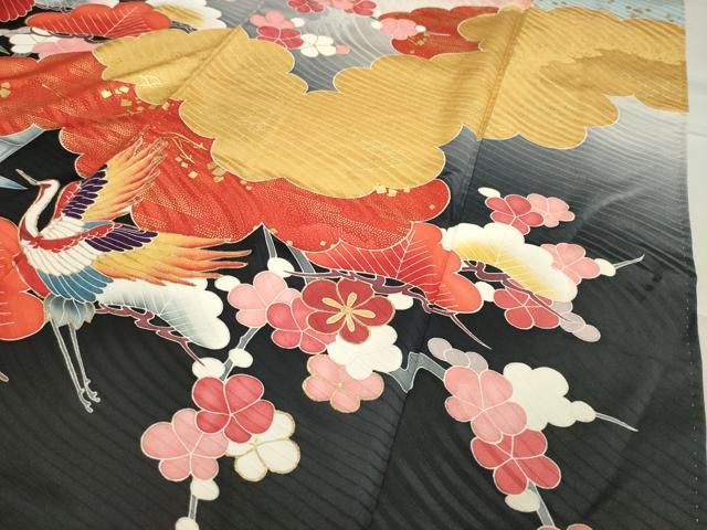 平和屋着物○豪華振袖 駒刺繍 舞蝶花文 暈し染め 金彩