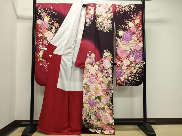 平和屋2□豪華振袖 駒刺繍 枝垂れ桜 舞蝶吉祥花丸文 暈し染め 金彩 