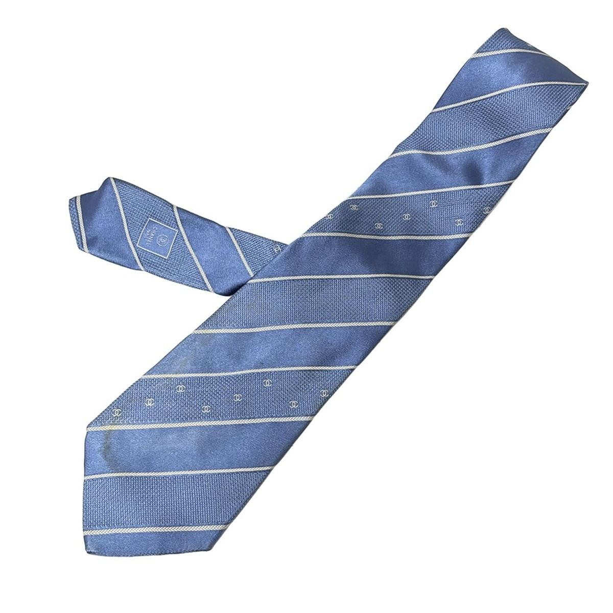 CHANEL(シャネル) ネクタイ メンズ - ライトブルー×白 ココマーク