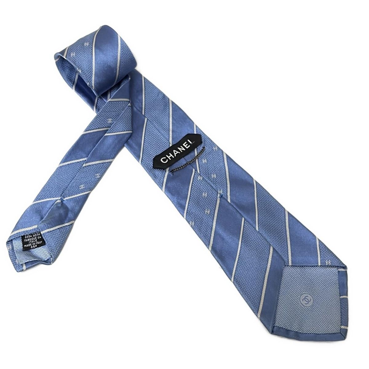CHANEL(シャネル) ネクタイ メンズ - ライトブルー×白 ココマーク