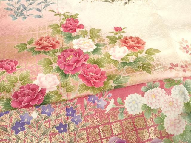 平和屋着物○訪問着 草花文 暈し染め 金彩 鈴乃屋扱い 正絹 逸品