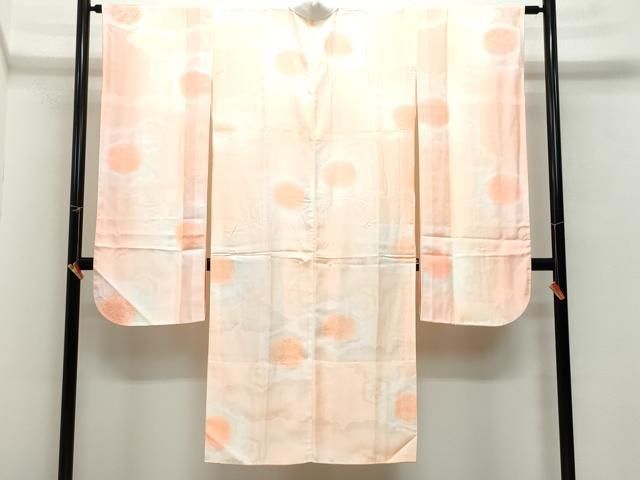 平和屋着物●振袖用長襦袢　無双仕立て　亀甲桐花楓地紋　暈し染め　半衿刺繍　CAAZ8319vf 平和屋着物○振袖用長襦袢 無双仕立て 亀甲桐花楓地紋 暈し染め 半衿