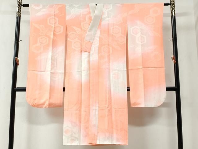 平和屋着物●振袖用長襦袢　袷　亀甲飛鶴花地紋　暈し染め　正絹　逸品　CAAZ3285yc 平和屋着物○振袖用長襦袢 袷 亀甲飛鶴花地紋 暈し染め 正絹 逸品