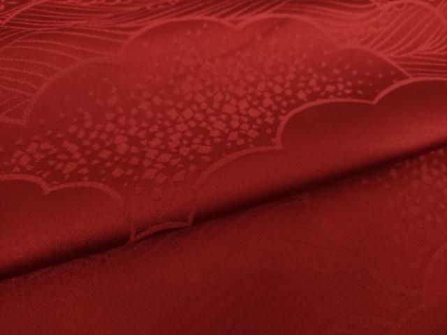 平和屋着物○豪華振袖 雲取り立波花菱地紋 色無地 赤色 正絹 逸品