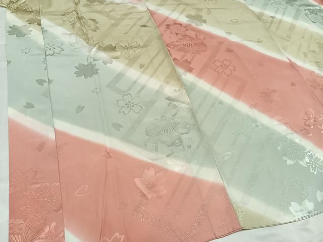 平和屋着物○振袖用長襦袢 無双仕立て 花蝶地紋 暈し染め 正絹