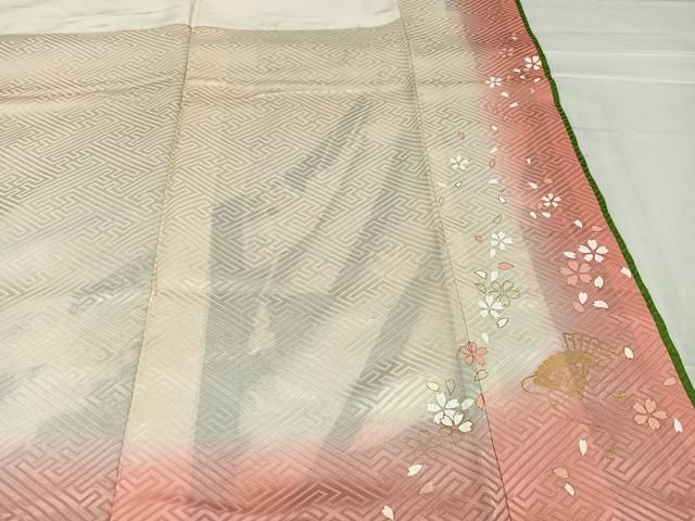 平和屋着物○豪華振袖 染水襲ね 地紙御所車飛鶴花文 暈し染め 金銀彩