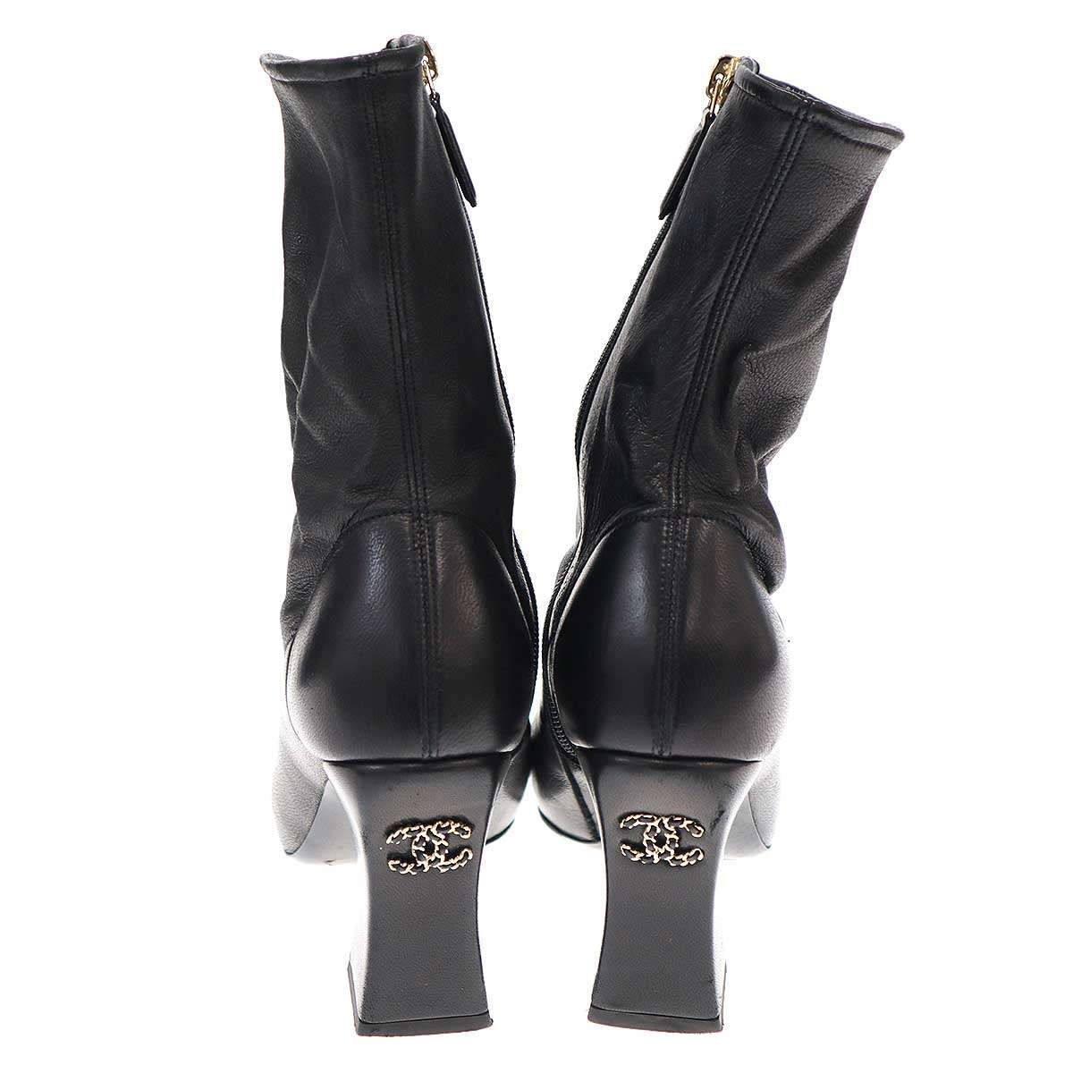 【美品】正規品　CHANEL シャネル ブーツ　ロゴ　　ココマーク　ブラック CHANEL 美品△CHANEL シャネル G34082 COCONEIGE ココネージュ ココ