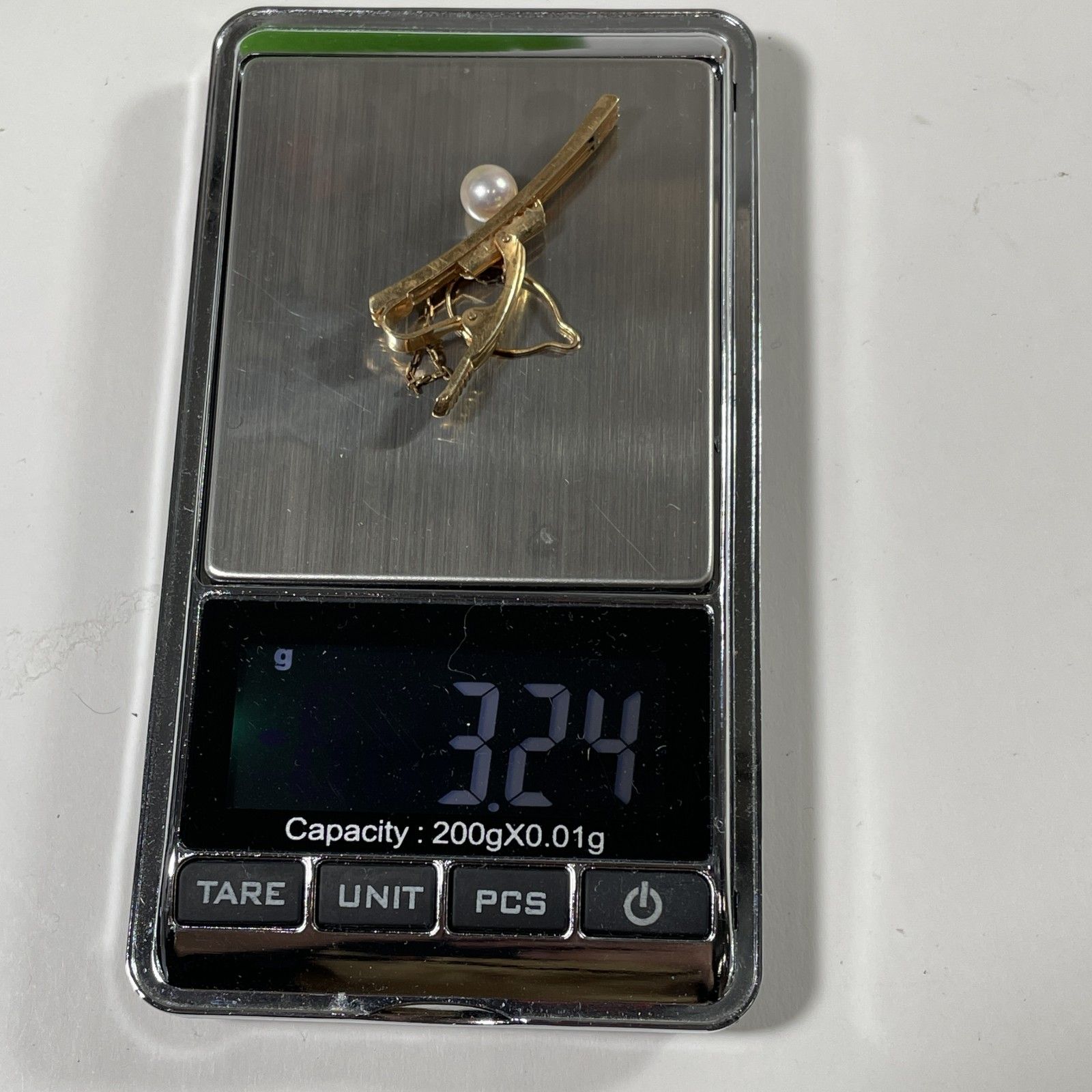 ☆ K14刻印 14金 パール飾り付き ゴールドネクタイピン 総重量 3.24g