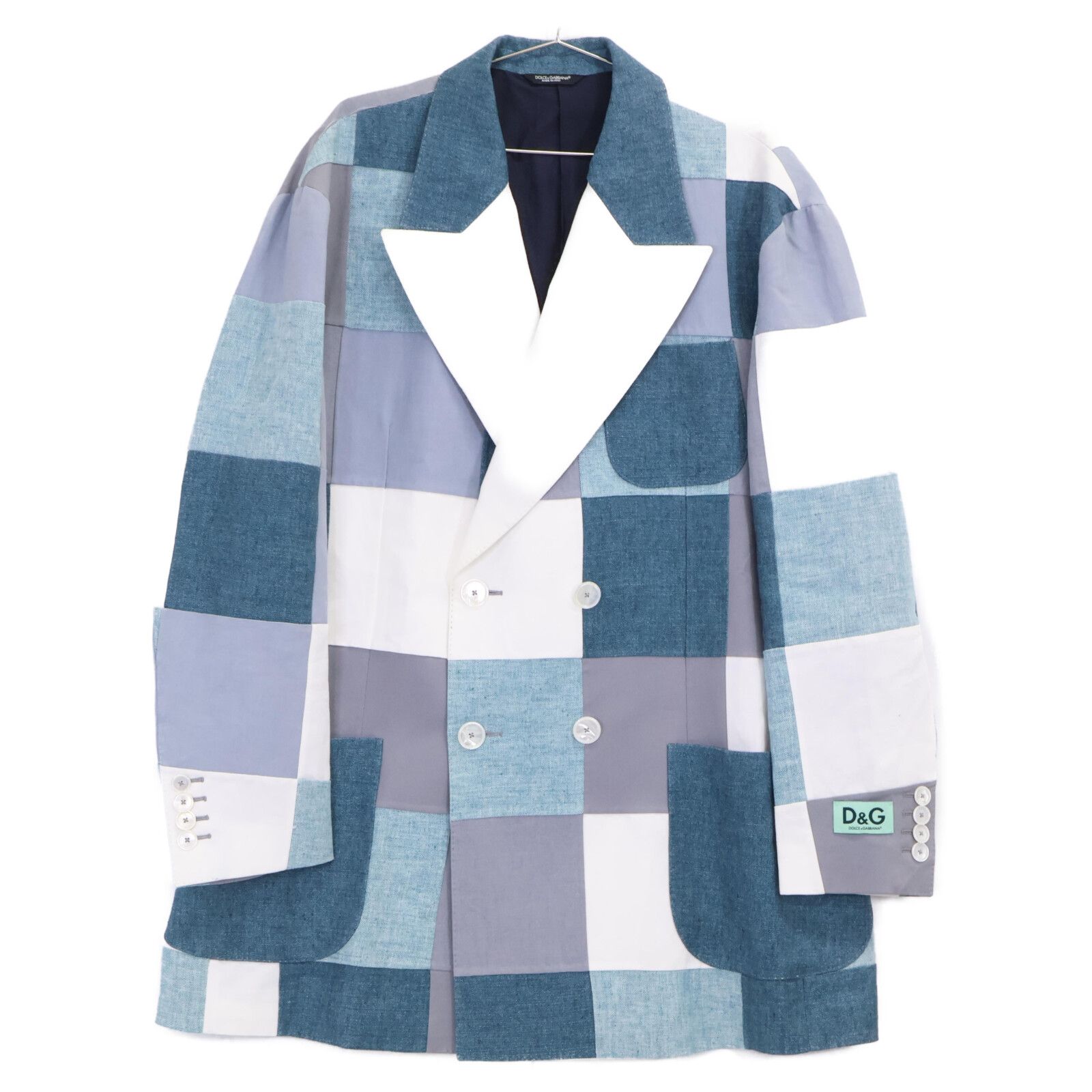 DOLCE&GABBANA ドルチェアンドガッバーナ ﾌﾞﾙｰ系 ﾊﾟｯﾁﾜｰｸ ﾃｰﾗｰﾄﾞｼﾞｬｹｯﾄ