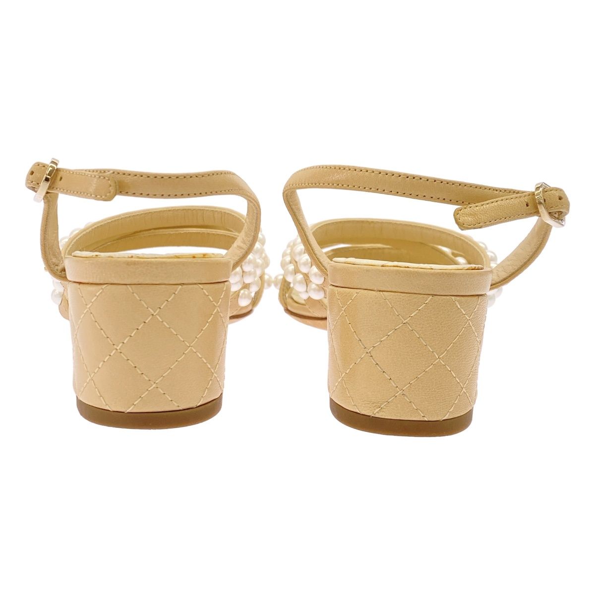 CHANEL シャネル マトラッセ パールストラップサンダル ベージュ 37