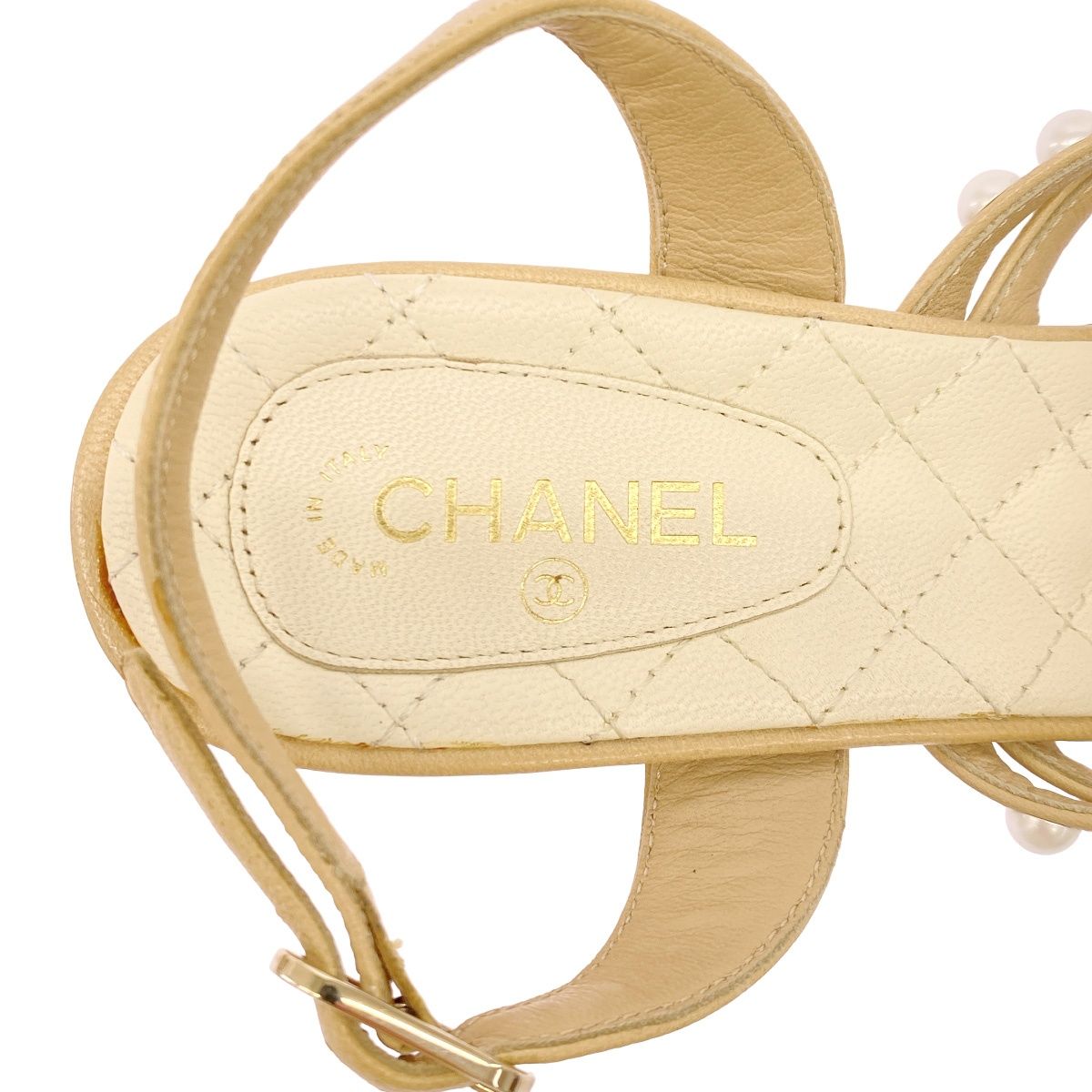 CHANEL シャネル マトラッセ パールストラップサンダル ベージュ 37