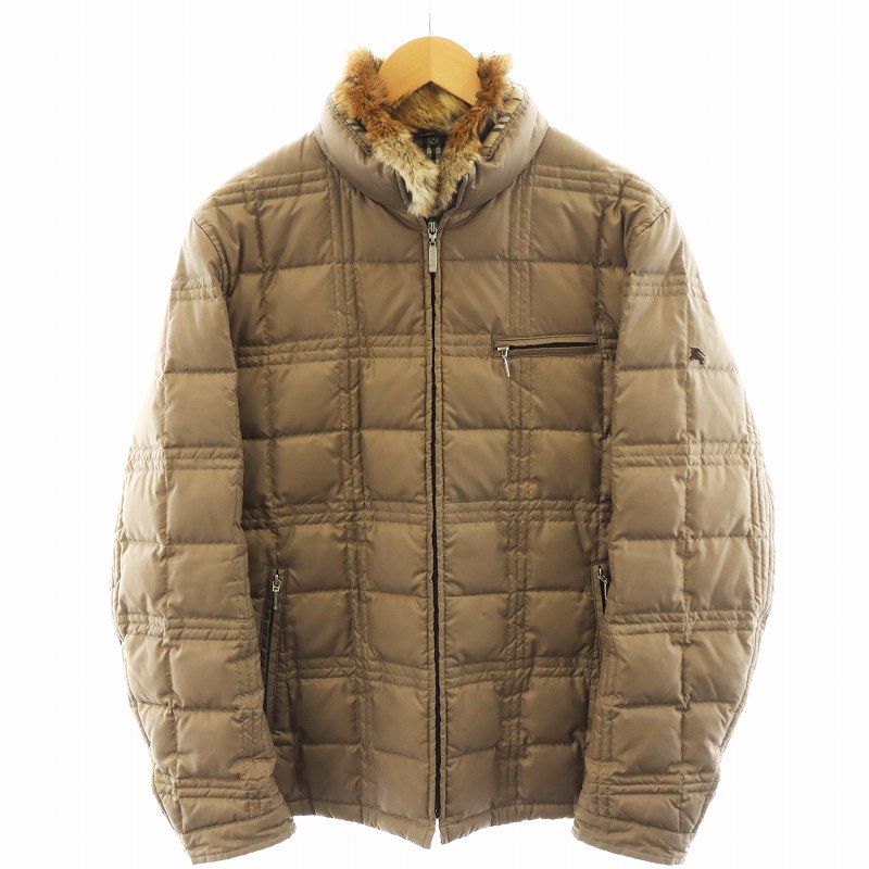 バーバリーブラックレーベル BURBERRY BLACK LABEL ダウンジャケット キルティング ラビットファー 裏地チェック アウター M ベージュ BMP11-902-44 /AN33 ■GY12