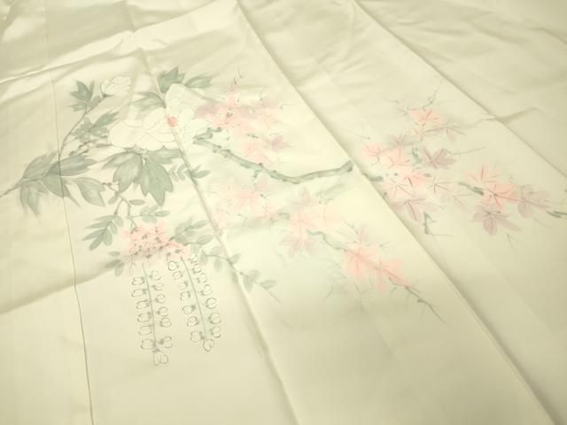 平和屋着物○長襦袢 袷 枝花文 手描き 正絹 逸品 DAAY9241az