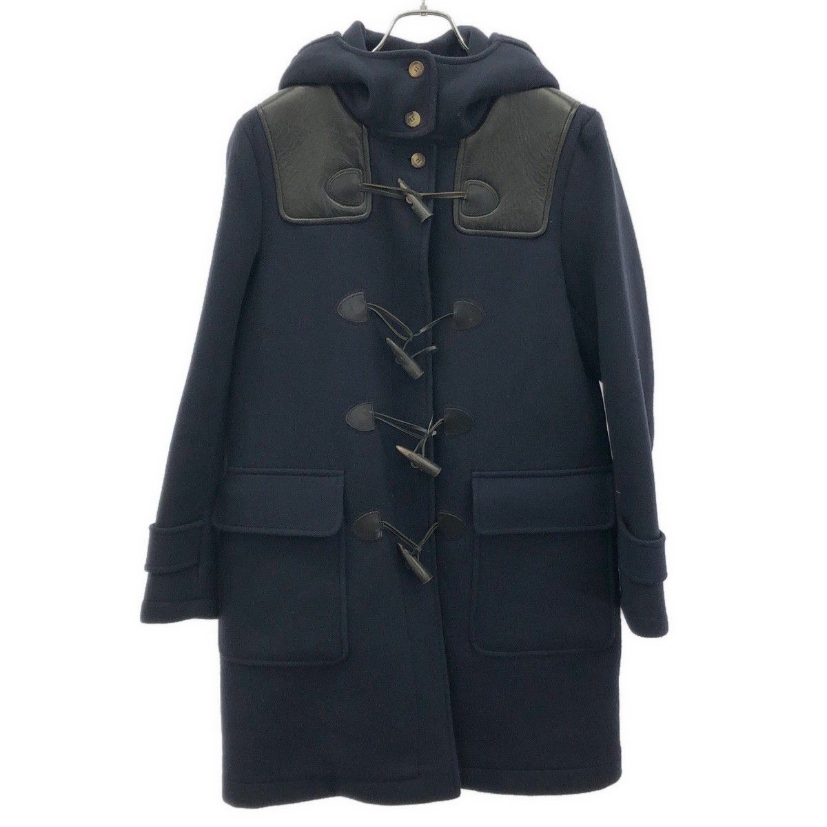 美品 セリーヌ ダッフルコート カシミヤ混 ジップアップ フード付き ネイビー 美品 セリーヌ ダッフルコート カシミヤ混 ジップアップ フード付き