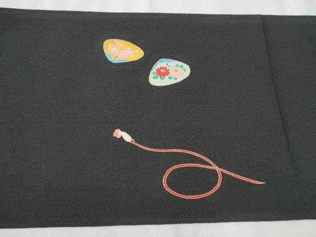 平和屋着物○九寸開き名古屋帯 貝桶花文 黒地 金彩 鬼