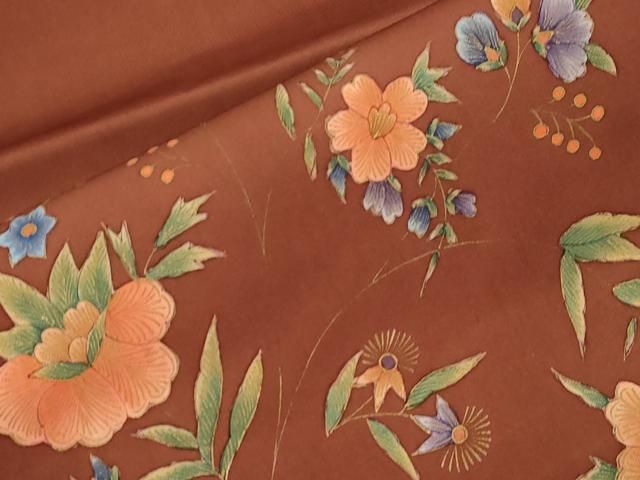 平和屋着物○塩瀬 九寸名古屋帯 草花文 金彩 正絹 逸品 CABA2181dy