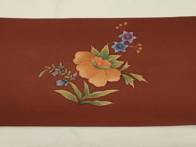 平和屋着物○塩瀬 九寸名古屋帯 草花文 金彩 正絹 逸品 CABA2181dy