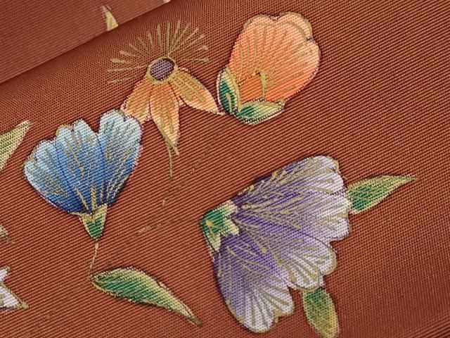 平和屋着物●塩瀬　九寸名古屋帯　草花文　金彩　正絹　逸品　CABA2181dy 平和屋着物○塩瀬 九寸名古屋帯 草花文 金彩 正絹 逸品 CABA2181dy