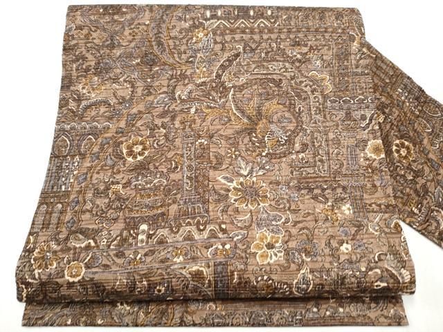 平和屋着物●全通柄　九寸名古屋帯　鳳凰更紗花文　銀通し地　正絹　逸品　CABA1091hy 平和屋着物○全通柄 九寸名古屋帯 鳳凰更紗花文 銀通し地 正絹 逸品