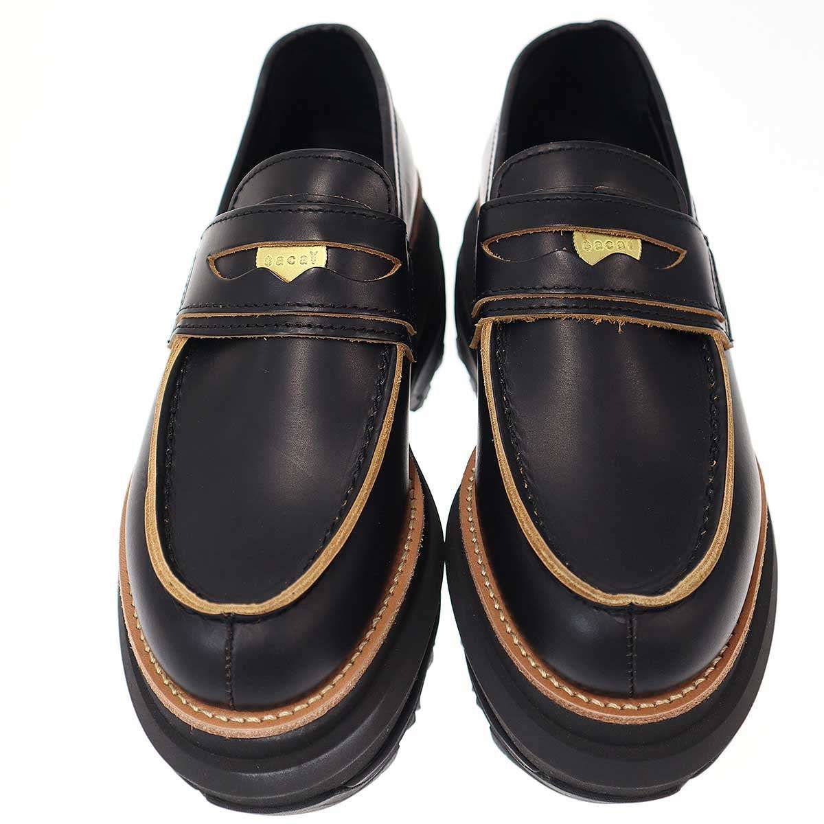【未使用】sacai サカイ レザー 厚底ローファー ブラック レディース 38 sacai サカイ Coin Loafer プラットフォームコインローファー ブラック