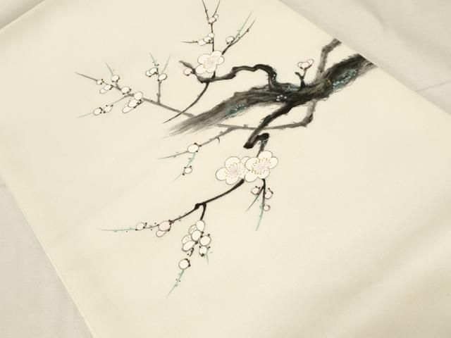 平和屋着物●塩瀬　九寸開き名古屋帯　手描き　枝梅文　金彩　正絹　逸品　未使用　CABA2199dy 平和屋着物○塩瀬 九寸開き名古屋帯 手描き 枝梅文 金彩 正絹