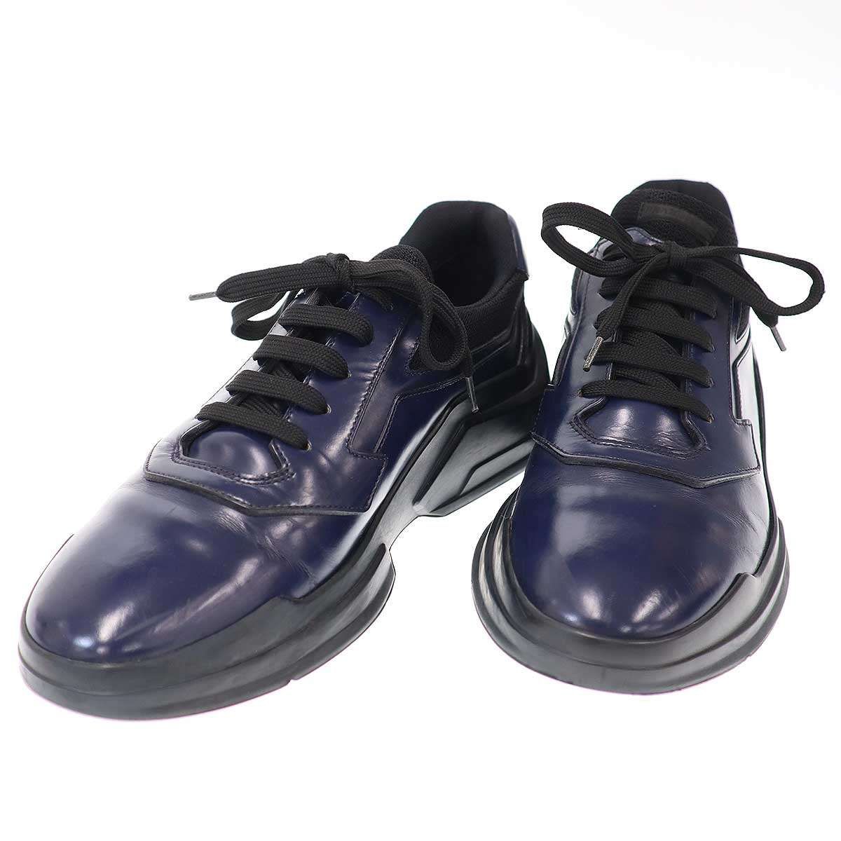 PRADA プラダ Polarius ポラリウス レザースニーカー ネイビー 7 1/2 