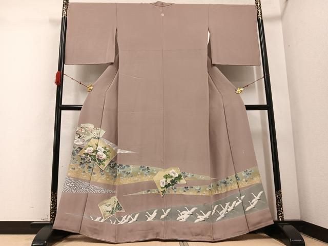 平和屋着物●十日町友禅作家　阿部佳雪　色留袖　飛鶴花冊子文　金彩　やまと誂製　正絹　逸品　AABD3466ph 平和屋着物○十日町友禅作家 阿部佳雪 色留袖 飛鶴花冊子文 金彩