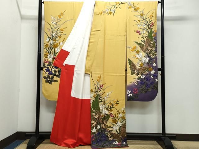 平和屋着物○女優・後藤久美子ブランド 振袖・長襦袢セット 刺繍 花蝶