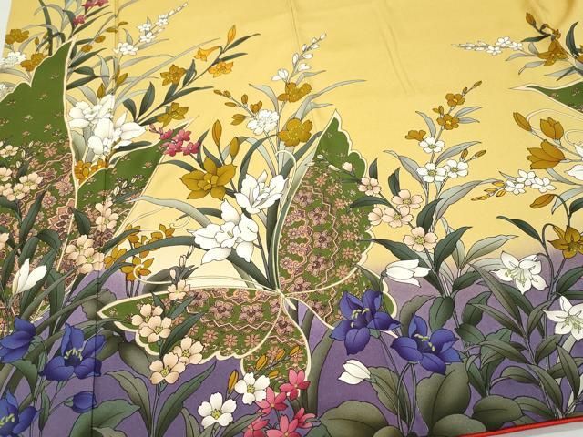 平和屋着物●女優・後藤久美子ブランド　振袖・長襦袢セット　刺繍　花蝶文　正絹　逸品　CAAZ8332vf 平和屋着物○女優・後藤久美子ブランド 振袖・長襦袢セット 刺繍 花蝶