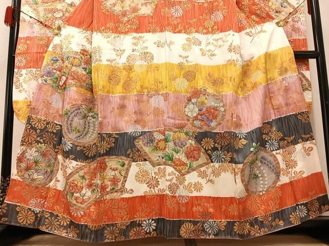 平和屋着物○紫綬褒章 巨匠『岩田専太郎』 振袖 駒刺繍 地紙花文 金彩