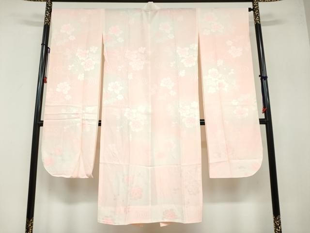 平和屋着物●振袖用長襦袢　無双仕立て　流水草花地紋　暈し染め　正絹　逸品　DAAY5900ud 平和屋着物○振袖用長襦袢 無双仕立て 流水草花地紋 暈し染め 正絹